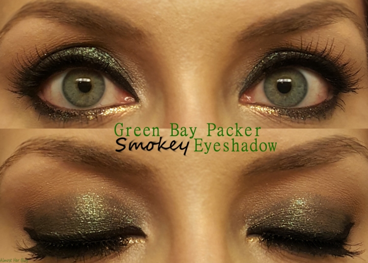 Green Bay Packer Smokey Eyeshadow Look perfect for game day!! almostherblog.com #packermakeup #packereyeshadow #greensmokeyeye #zodiaceyeshadow